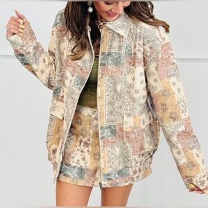 Patchwork Paisley Quilted Western Vibes Jacket - Neutral Multi